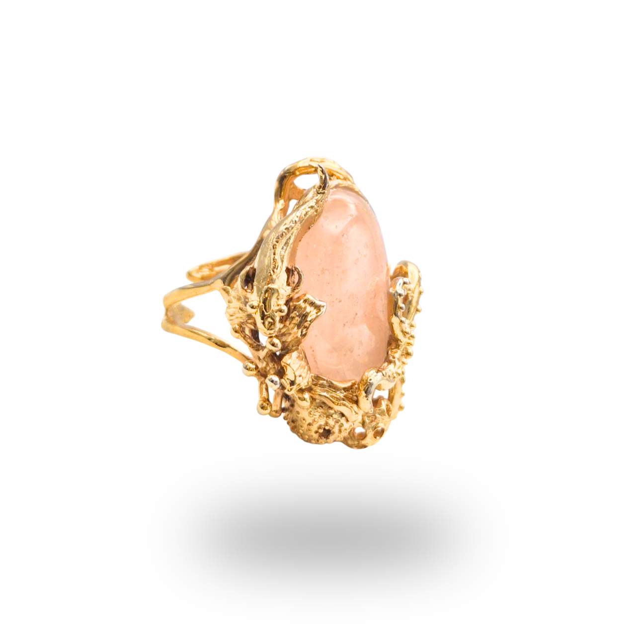 Anello in Bronzo dorato in tema marino con Berillo rosa