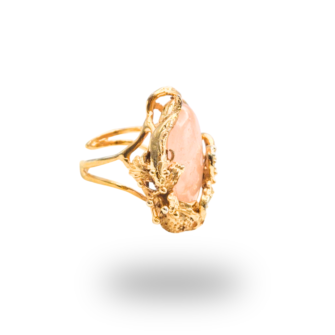Anello in Bronzo dorato in tema marino con Berillo rosa