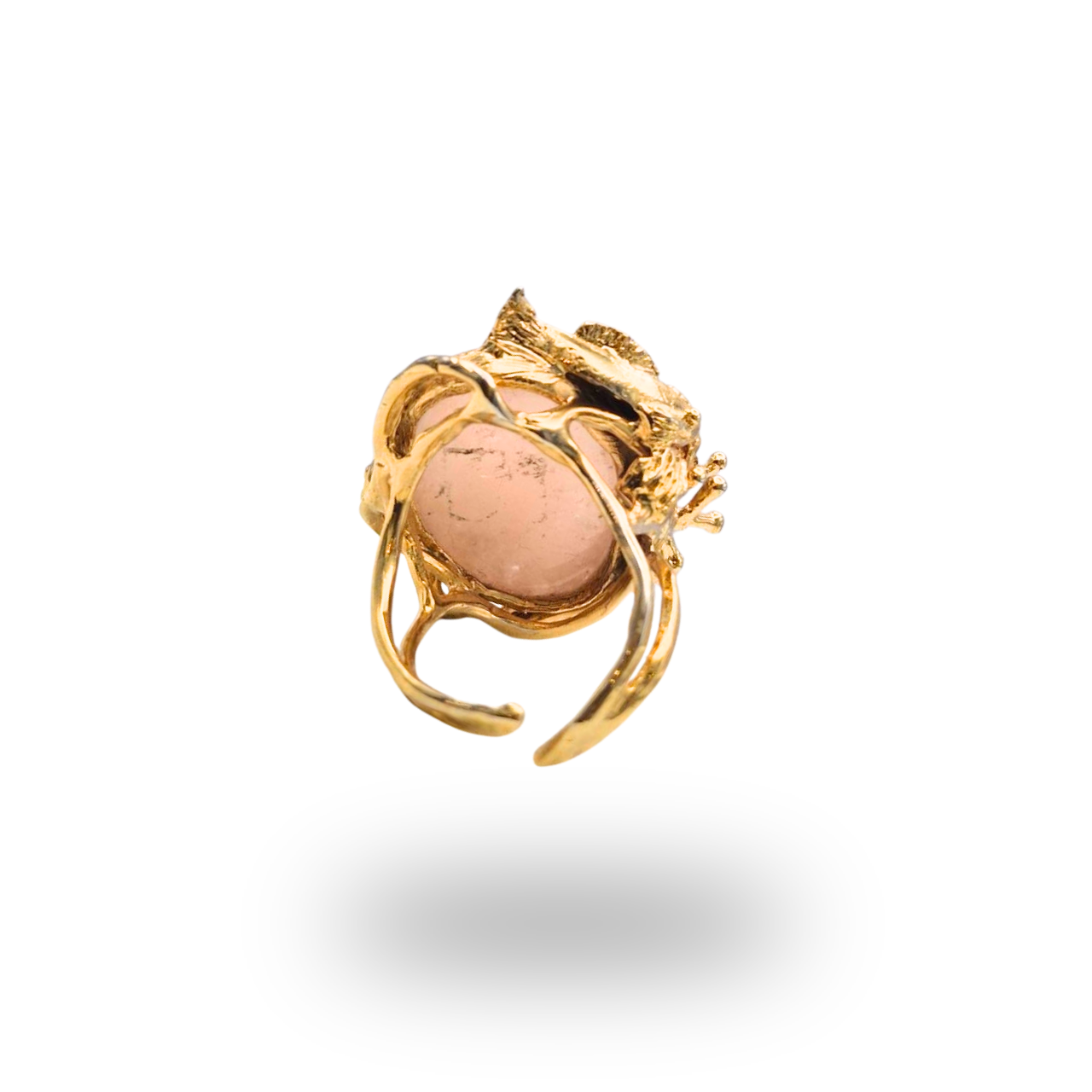 Anello in Bronzo dorato in tema marino con Berillo rosa