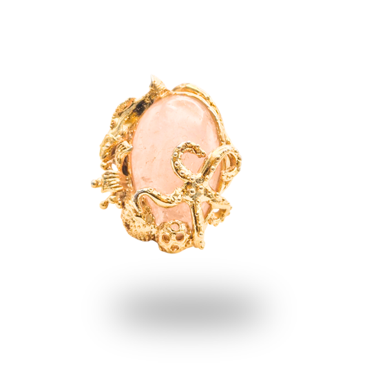 Anello in Bronzo dorato in tema marino con Berillo rosa