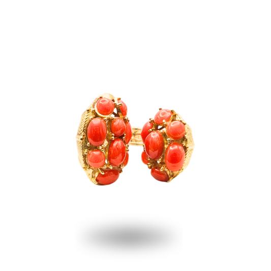 Anello Bacio in Argento 925 dorato effetto filigrana con spole di Corallo rosso Mediterraneo