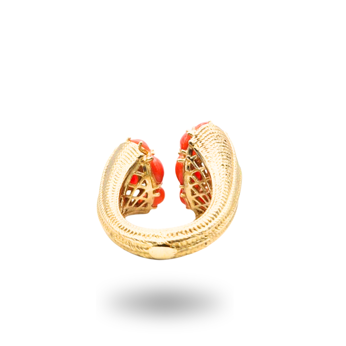 Anello Bacio in Argento 925 dorato effetto filigrana con spole di Corallo rosso Mediterraneo