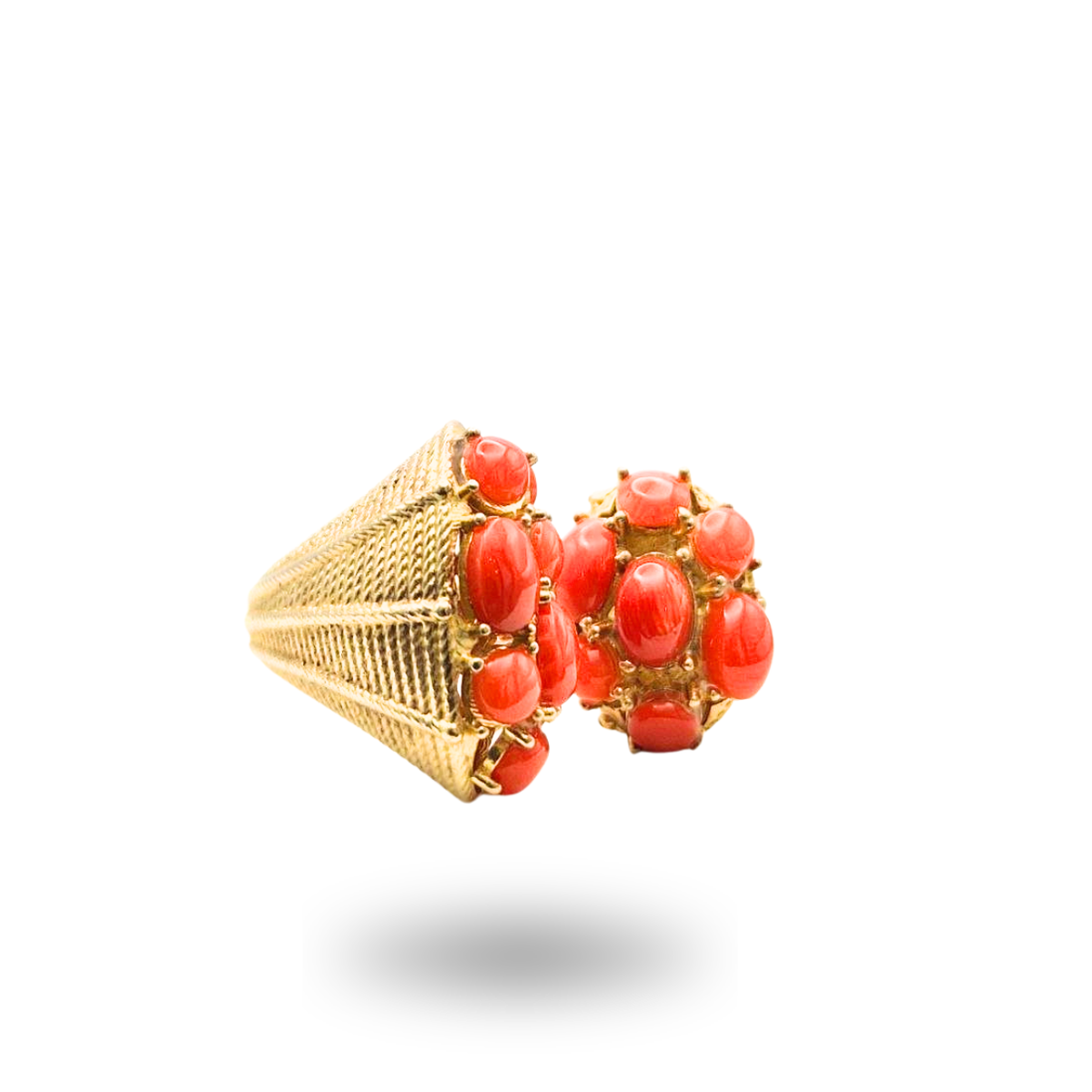 Anello Bacio in Argento 925 dorato effetto filigrana con spole di Corallo rosso Mediterraneo