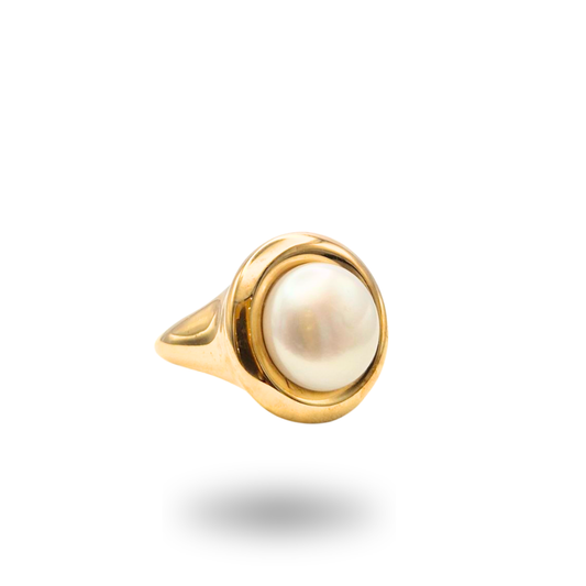Anello in Argento 925 dorato con montatura a castone e Perla Mabe