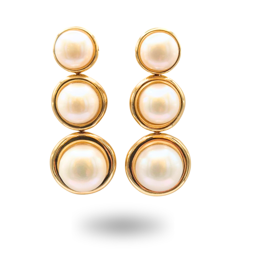Orecchini in Argento 925 dorato con montatura a castone e tre Perle Mabe