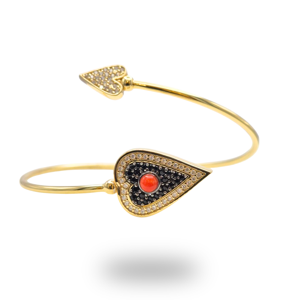 Bracciale contrariè in Argento 925 dorato con Cuori con Quarzi e spola in Corallo rosso