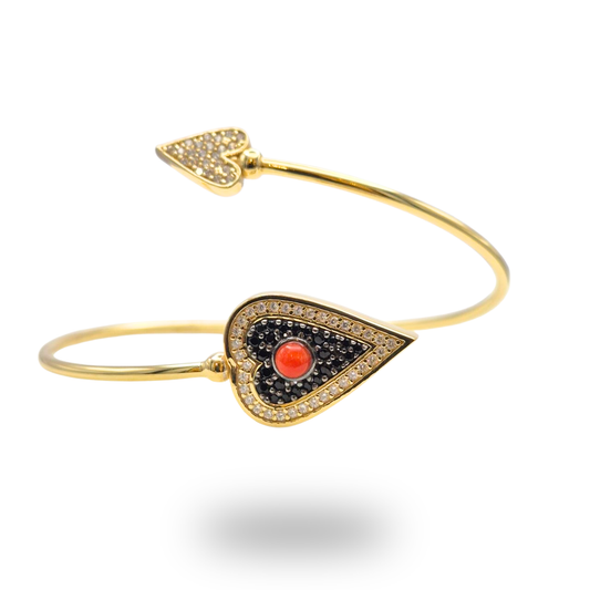 Bracciale contrariè in Argento 925 dorato con Cuori con Quarzi e spola in Corallo rosso