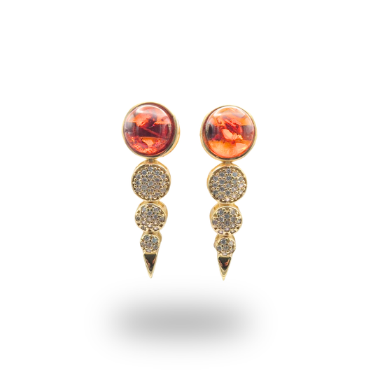 Orecchini in Argento 925 dorato con spole in Ambra e Quarzi. Disponibile in tante varianti colore