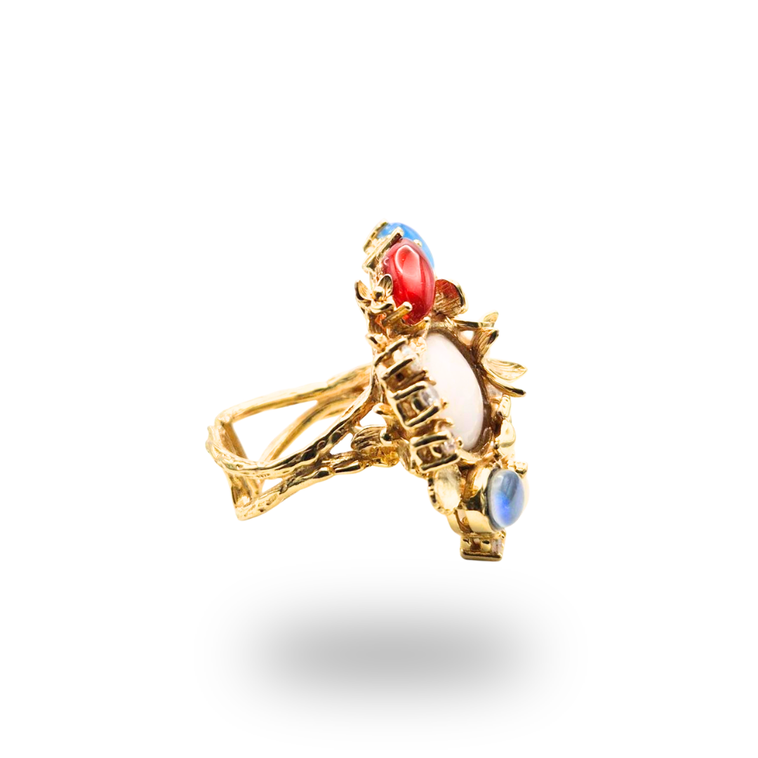 Anello in Bronzo dorato in tema floreale con Pietre Naturali