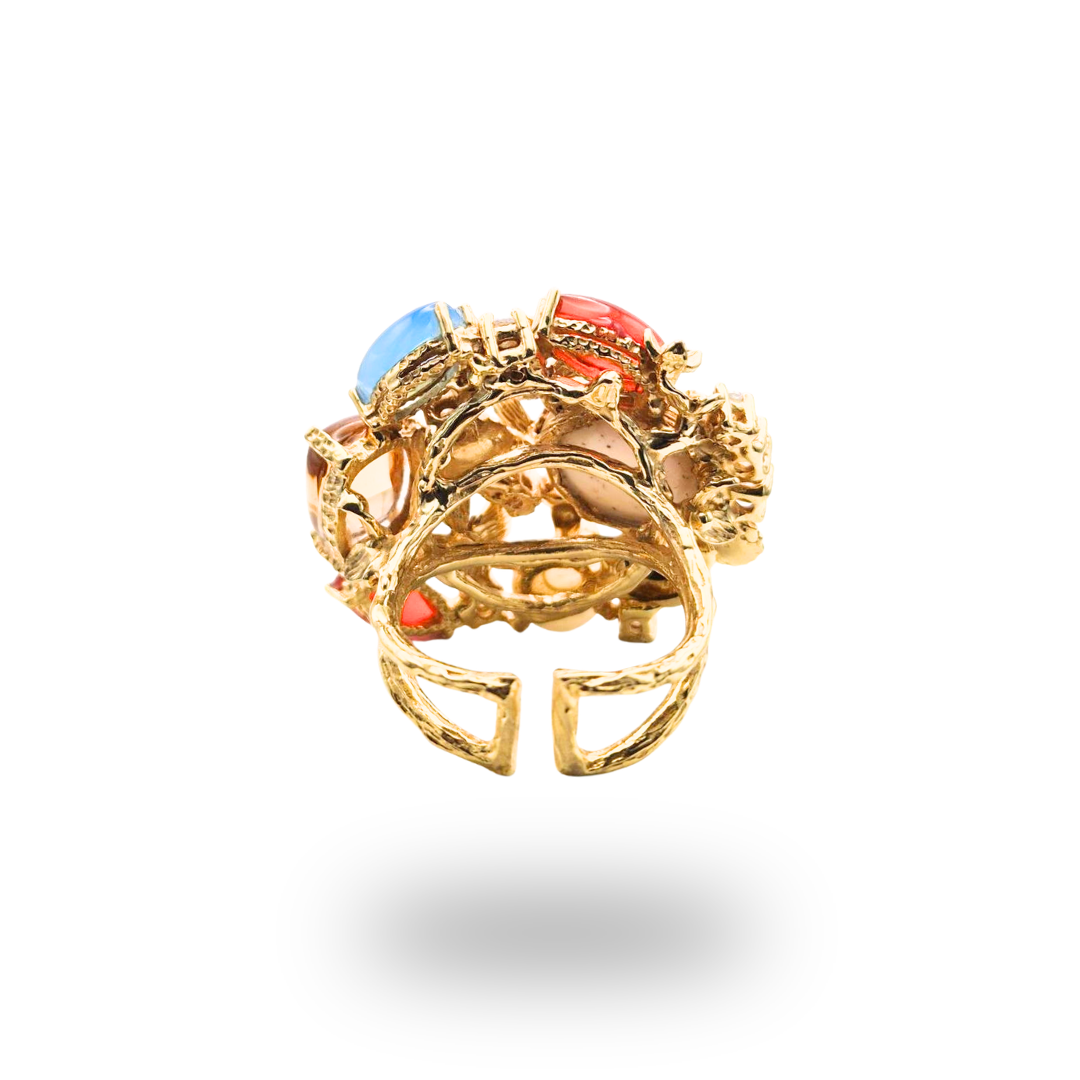 Anello in Bronzo dorato in tema floreale con Pietre Naturali