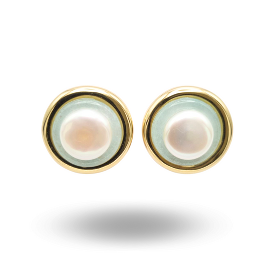 Orecchini in Argento 925 dorato con Perla naturale e cornice in Acquamarina