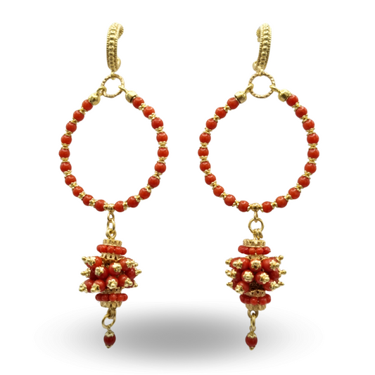 Orecchini in Argento 925 pallina perla calibrata corallo naturale rosso 6mm Orecchini in Argento 925 pallina perla calibrata corallo naturale rosso 6mm