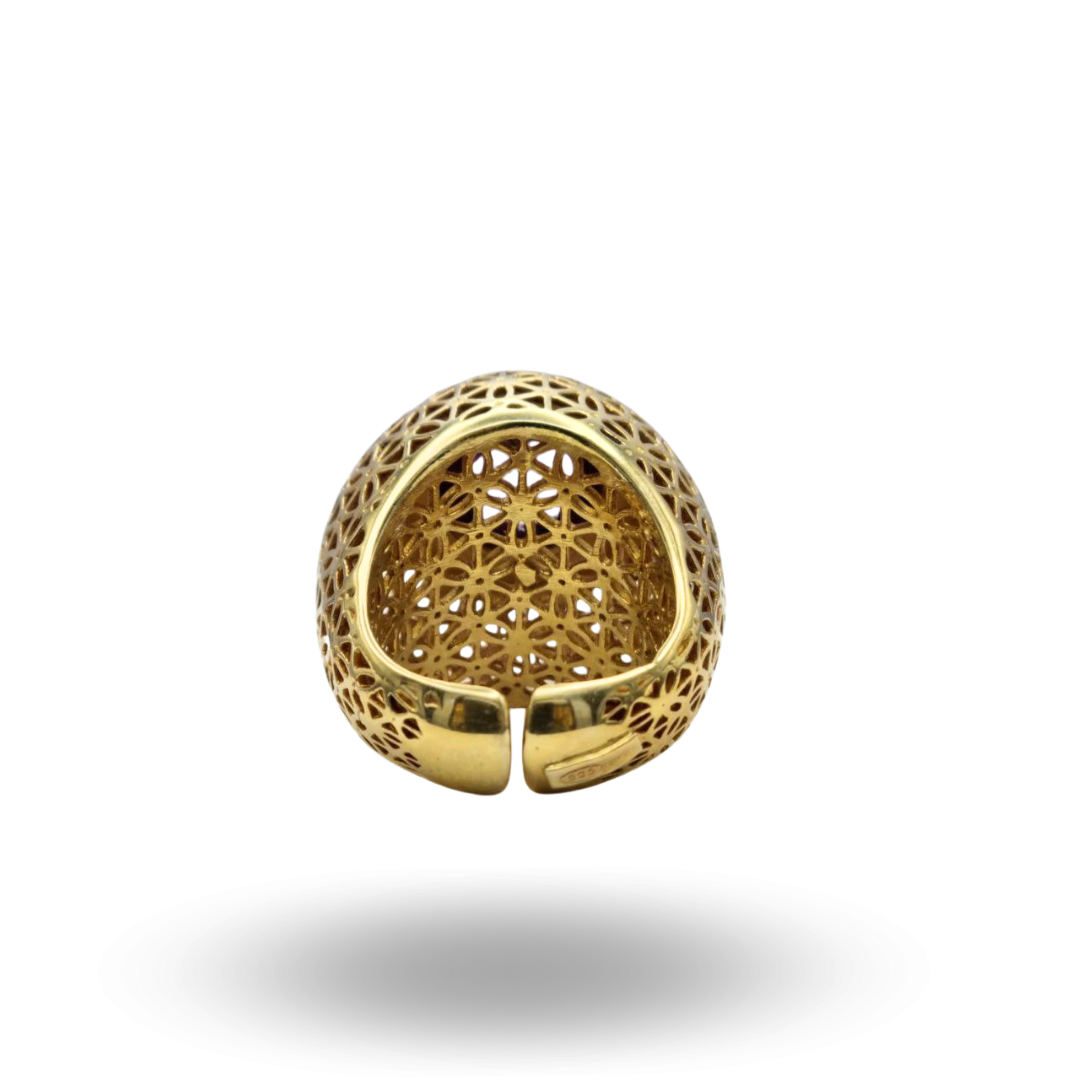 Anello in Argento 925 dorato traforato con Quarzo idrotermale ametista