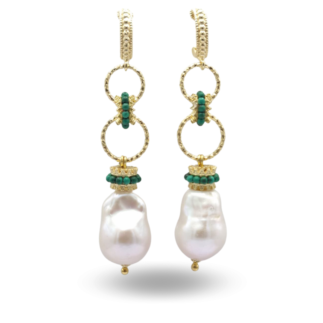 Orecchini in Argento 925 dorato con Perle Scaramazze e coroncine in Corallo