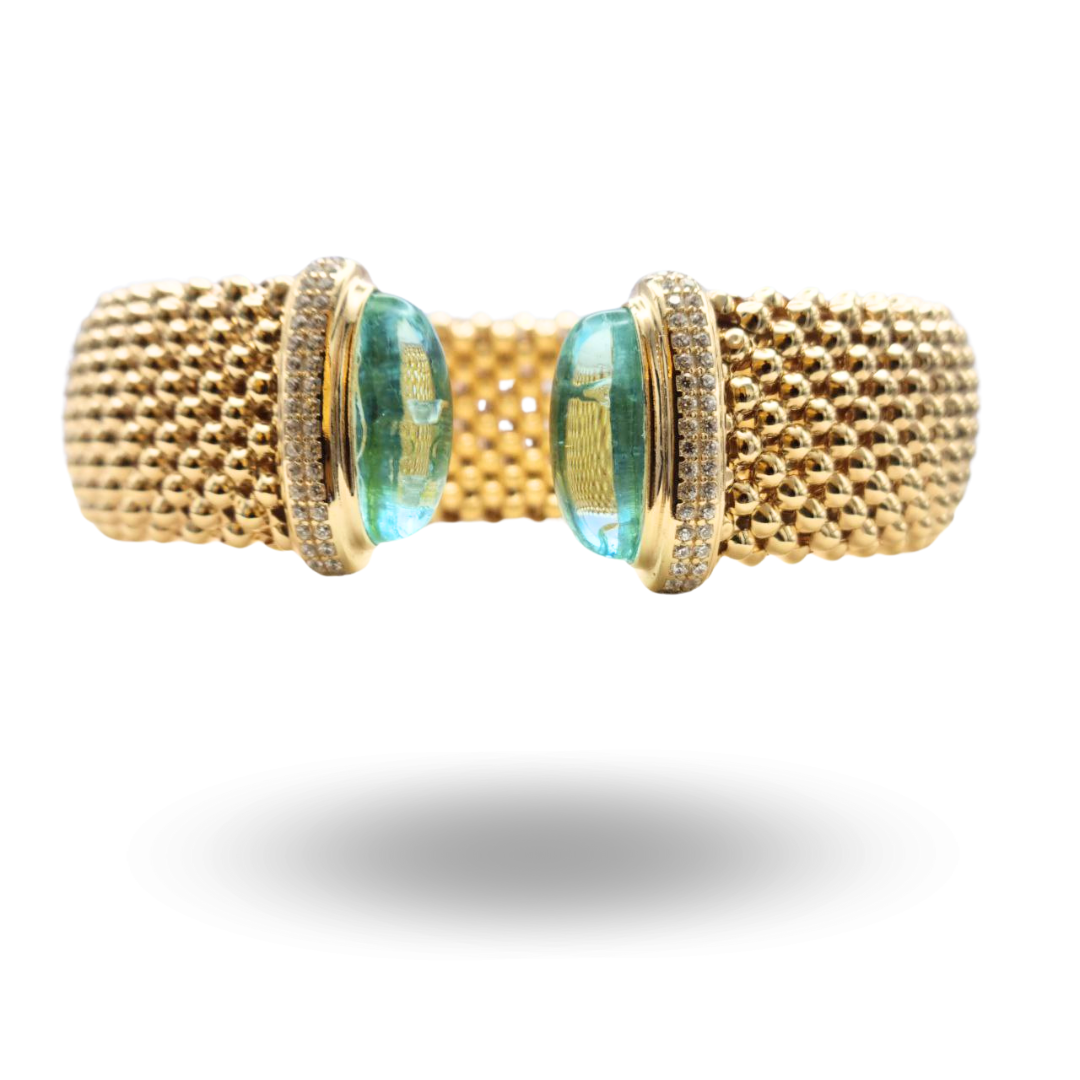 Bracciale in Argento 925 dorato in maglia tessito con Quarzi azzurri