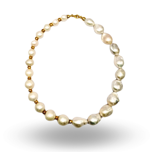 Collana a girocollo a scalare con Perle Scaramazze e Perle d'acqua dolce montata in Argento 925 dorato