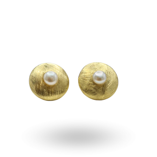 Orecchini in Argento 925 dorato effetto graffiato con Perla centrale