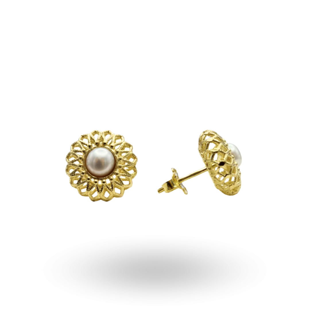 Orecchini in Argento 925 dorato effetto filigrana con Perla centrale