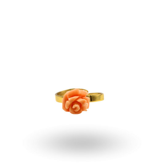 Anello in Argento 925 dorato con rosellina di Corallo Rosa Naturale inciso a mano