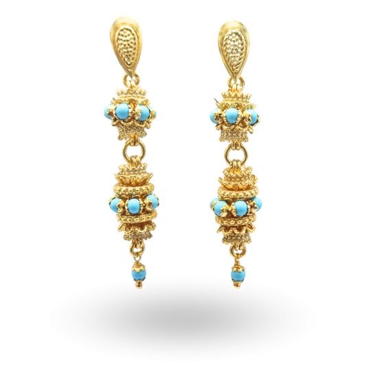 Orecchini in Argento 925 dorato con doppia mina light in Pasta di Turchese