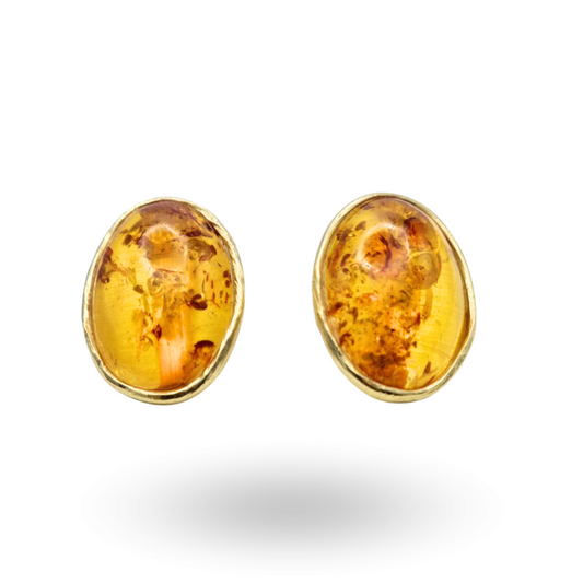 Orecchini in Argento 925 dorato con spole ovali in Ambra naturale