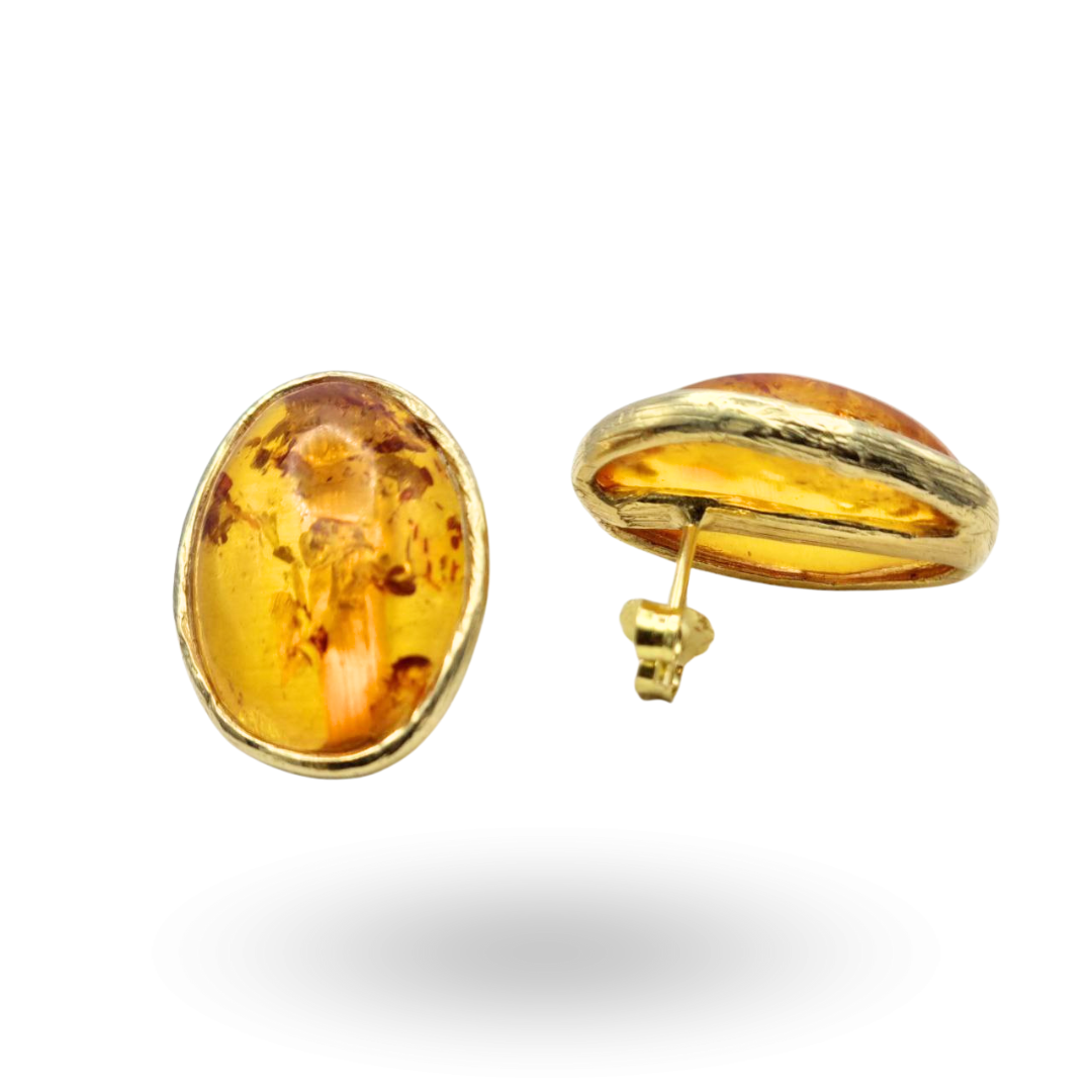 Orecchini in Argento 925 dorato con spole ovali in Ambra naturale