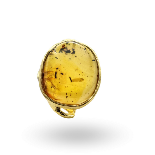 Anello in Argento 925 dorato con spola ovale in Ambra naturale
