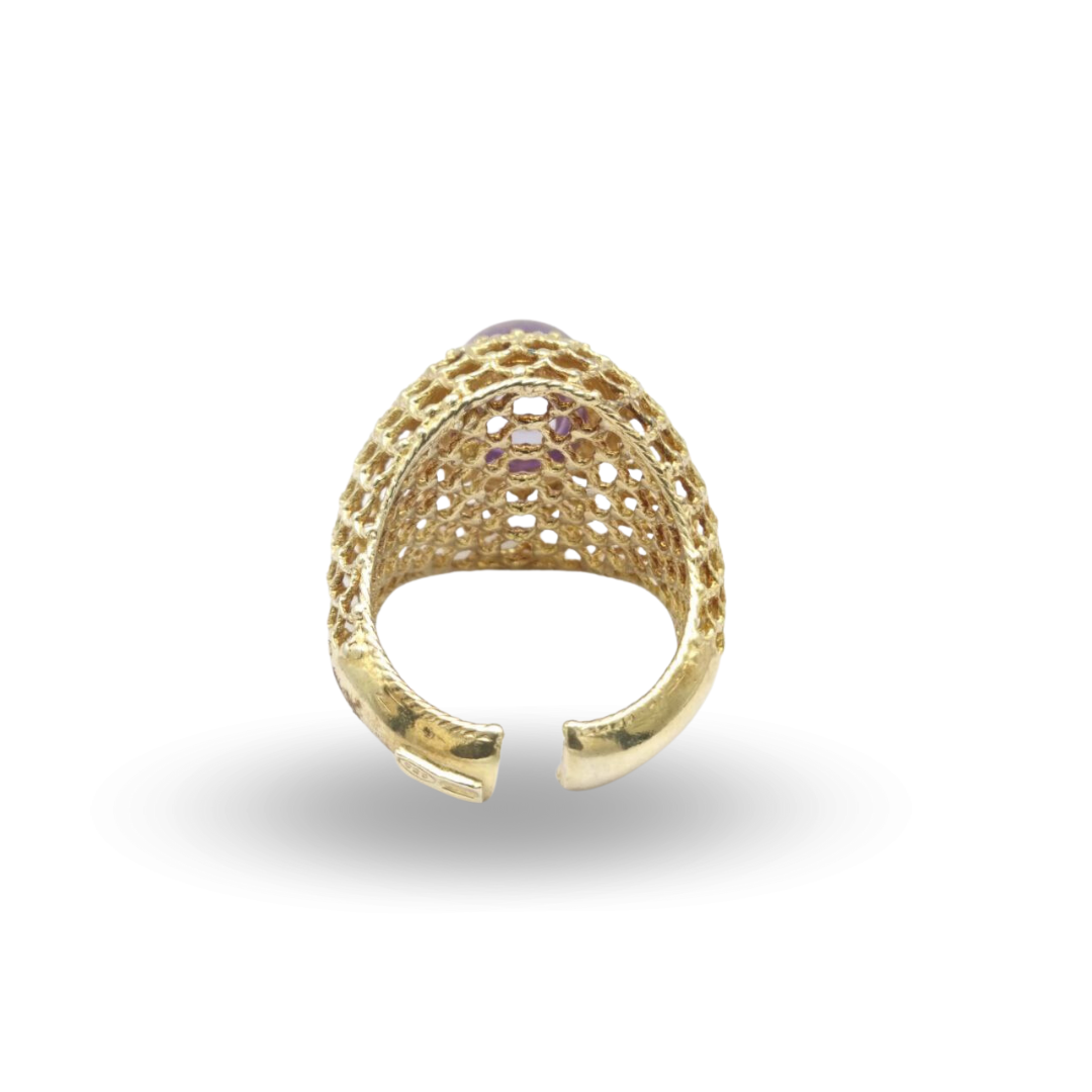 Bague ajourée en argent 925 doré avec quartz violet hydrothermal