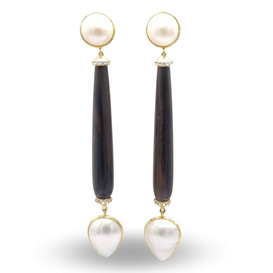 Orecchini in Argento 925 dorato con Ebano a goccia e Perle