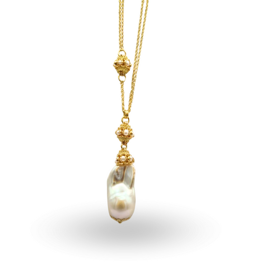 Collana in Argento 925 dorato con due mezze mine in Perle e Perla Scaramazza