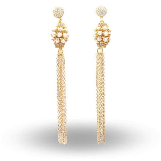 Boucles d'oreilles en argent 925 plaqué or avec perles et franges