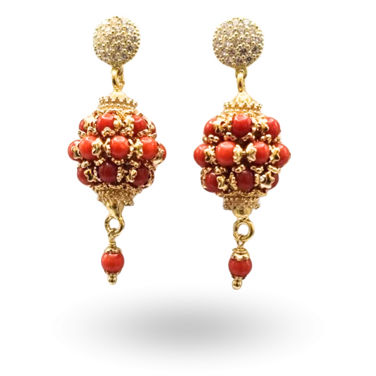 Orecchini in Argento 925 dorato con mine in Corallo Rosso Mediterraneo