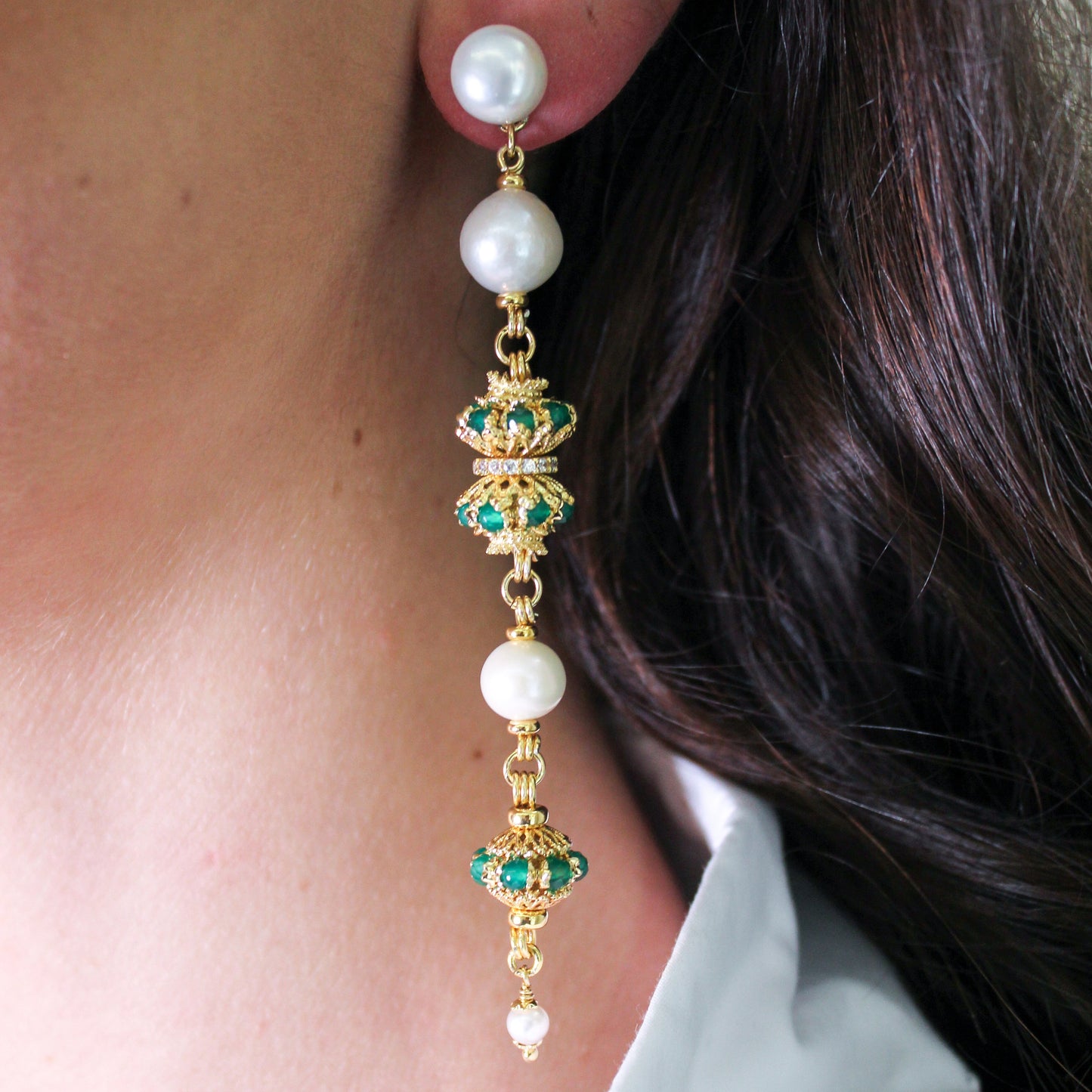 Orecchini in Argento 925 dorato con Perle a scalare e mine Luxury