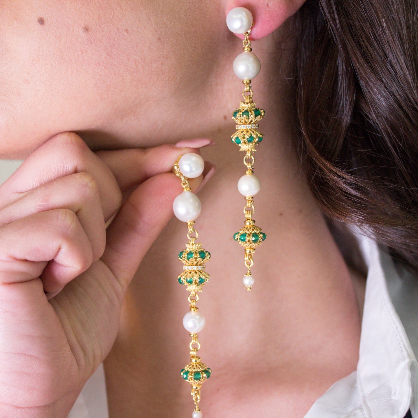 Orecchini in Argento 925 dorato con Perle a scalare e mine Luxury