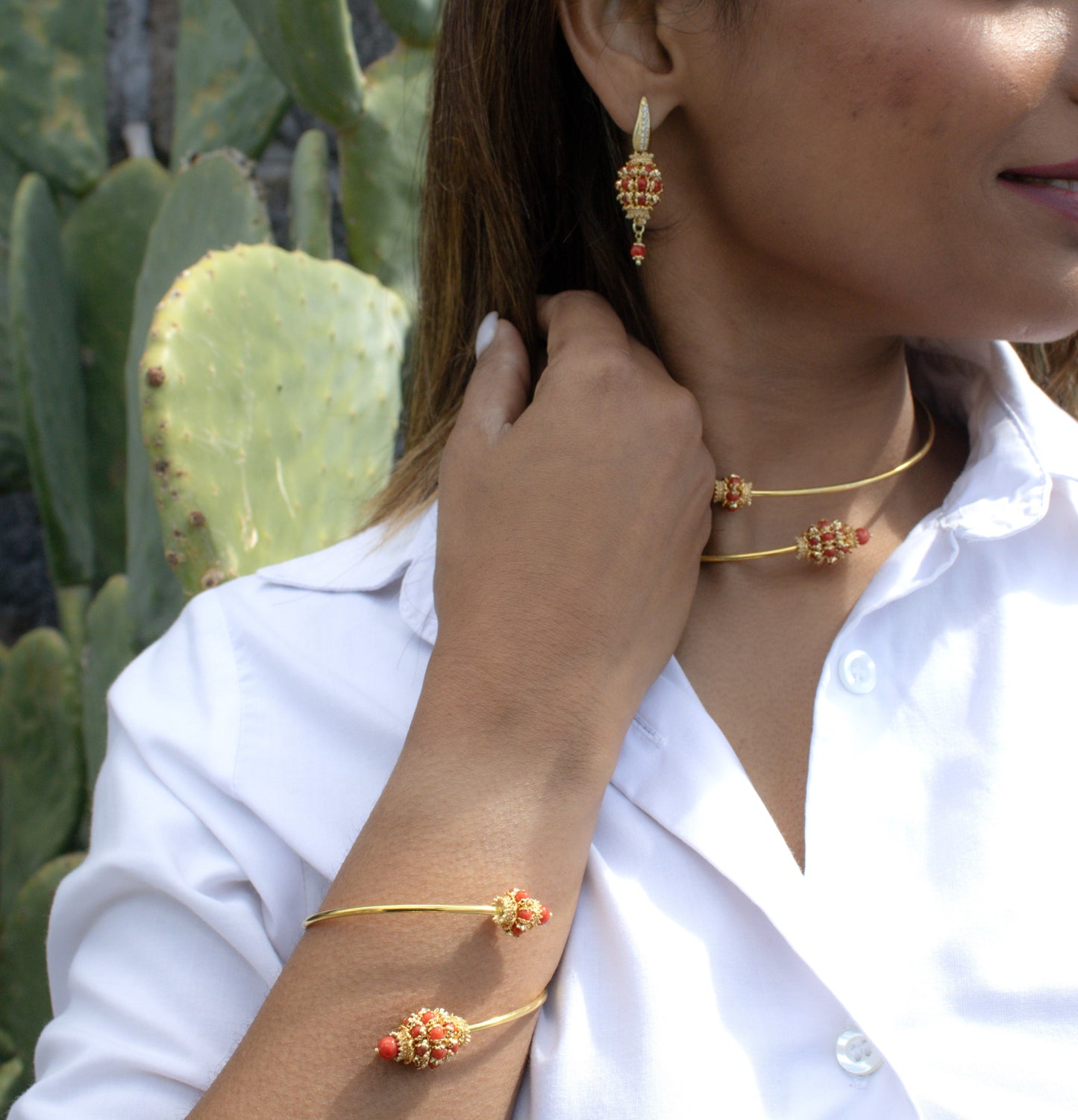 Orecchini in Argento 925 dorato con mine in Corallo Rosso Mediterraneo