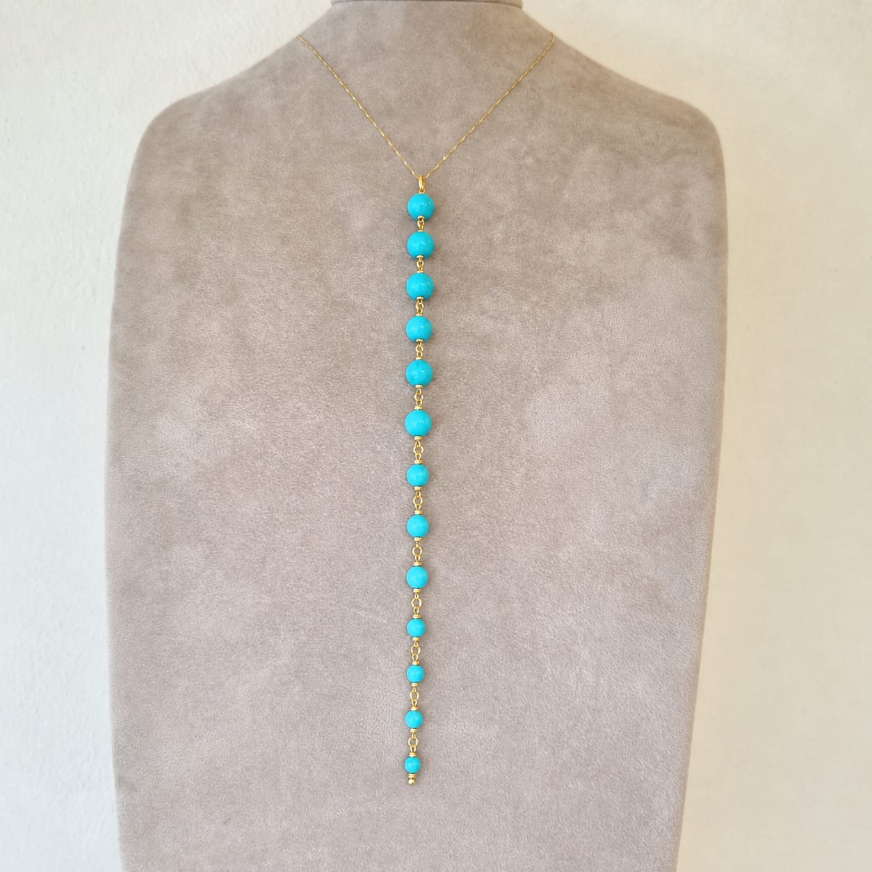 Collana in Argento 925 dorato con pendente in Pasta di Turchese a scalare